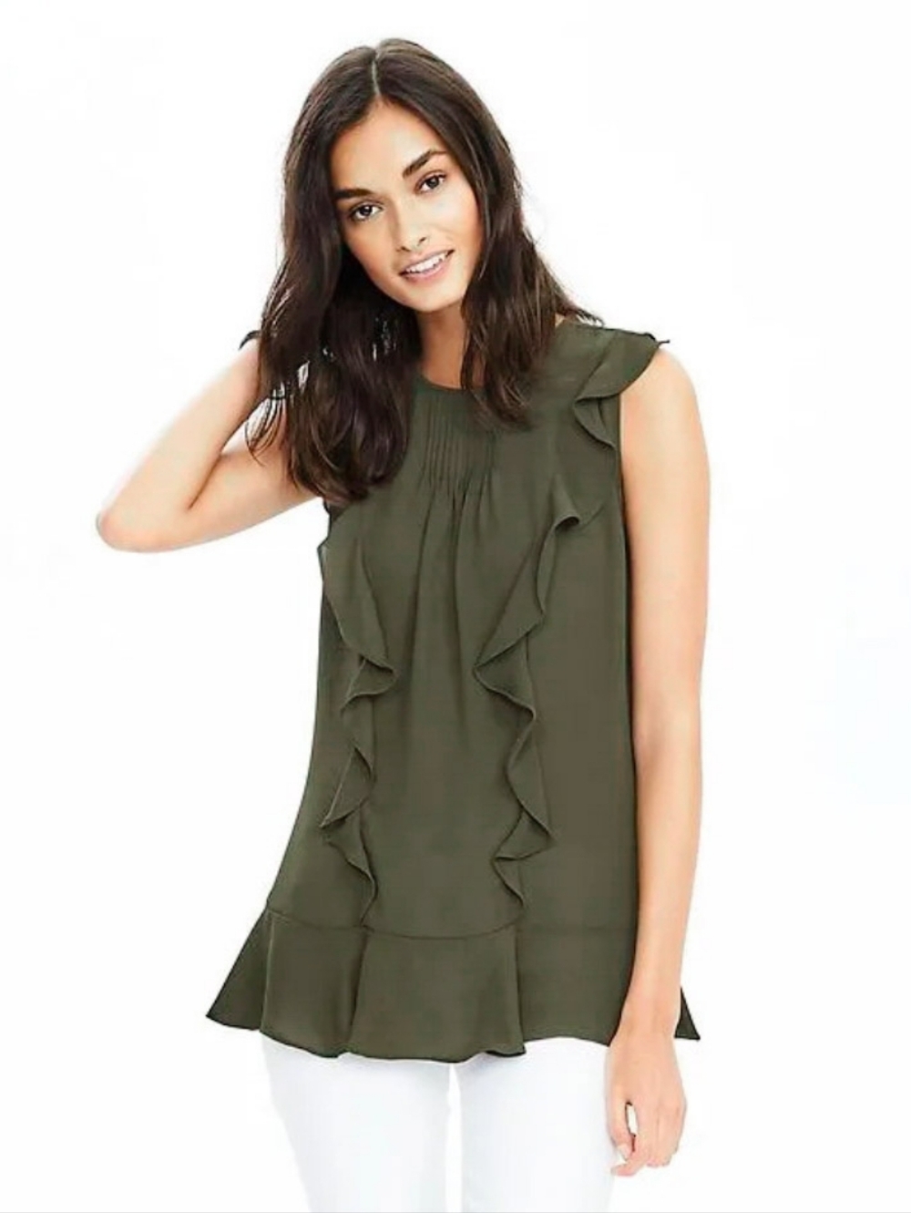 New Embroidered Draped Chiffon Ruffled Flounce Blouse Summer Top